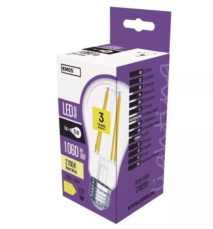 EMOS Z74270 CRYSTAL RETRO - Retro LED žárovka 7W = 75W, LED filament E27