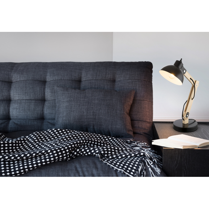 Globo 21504 TONGARIRO - Stolní černá lampa se dřevem 1x E27, 42,5cm 