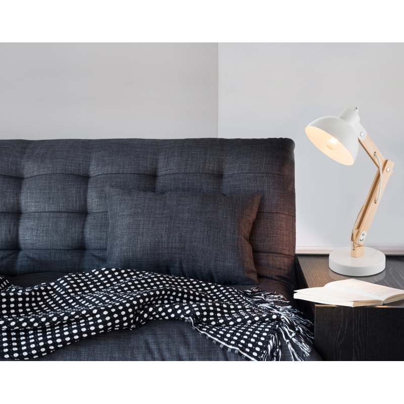 Globo 21502 TONGARIRO - Stolní bílá lampa se dřevem 1x E27, 42,5cm 
