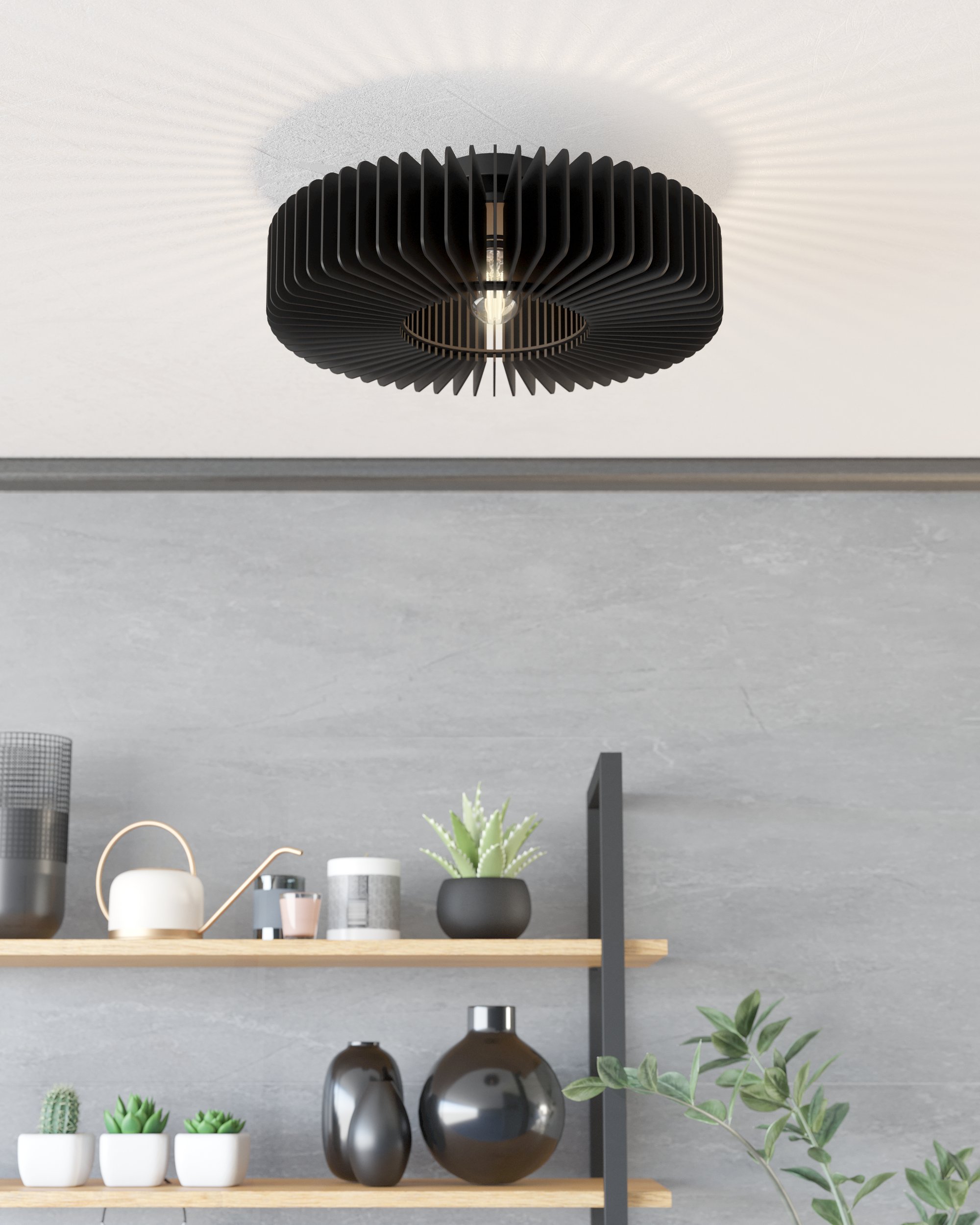 Eglo 900831 PALOMBAIA - Stropní lustr ze dřeva v černé barvě, 1 x E27, Ø 50cm