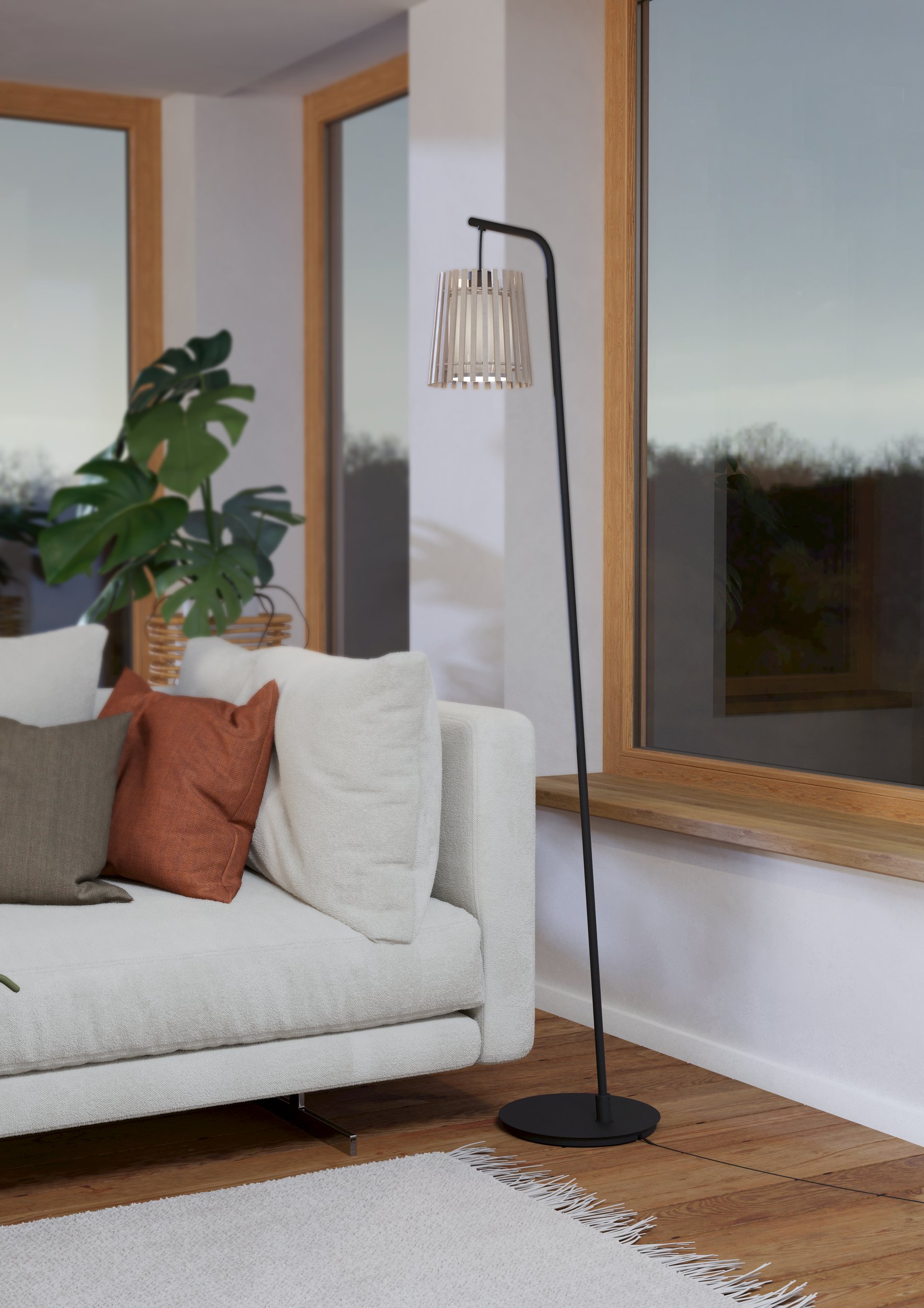 Eglo 900905 FATTORIA - Stojací lampa se dřevěným a textilním stínidlem, 1 x E27, 170cm