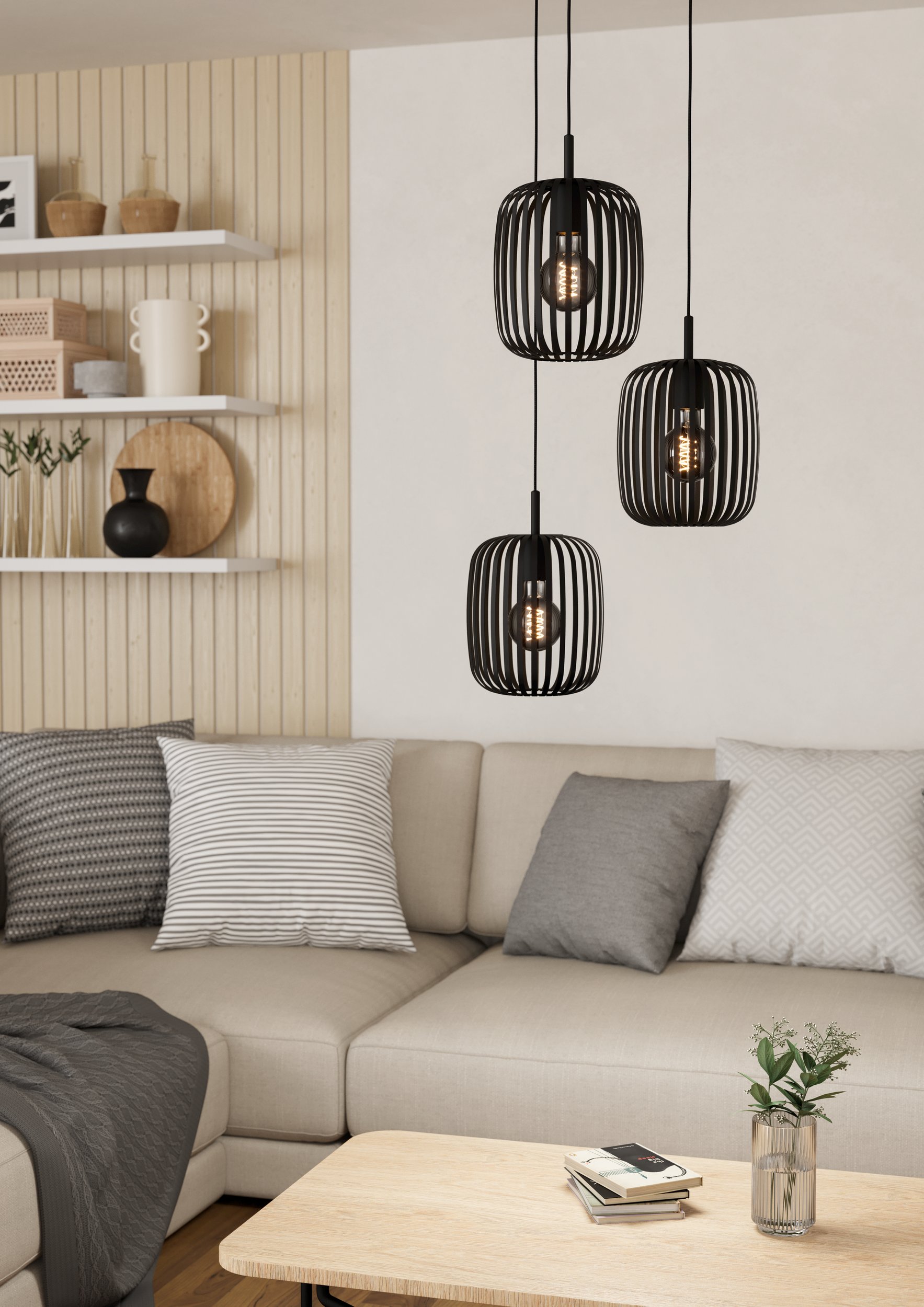Eglo 900686 ROMAZZINA - Závěsné ocelové svítidlo v černé barvě nad stůl nebo sedačku, 3 x E27, Ø 46cm