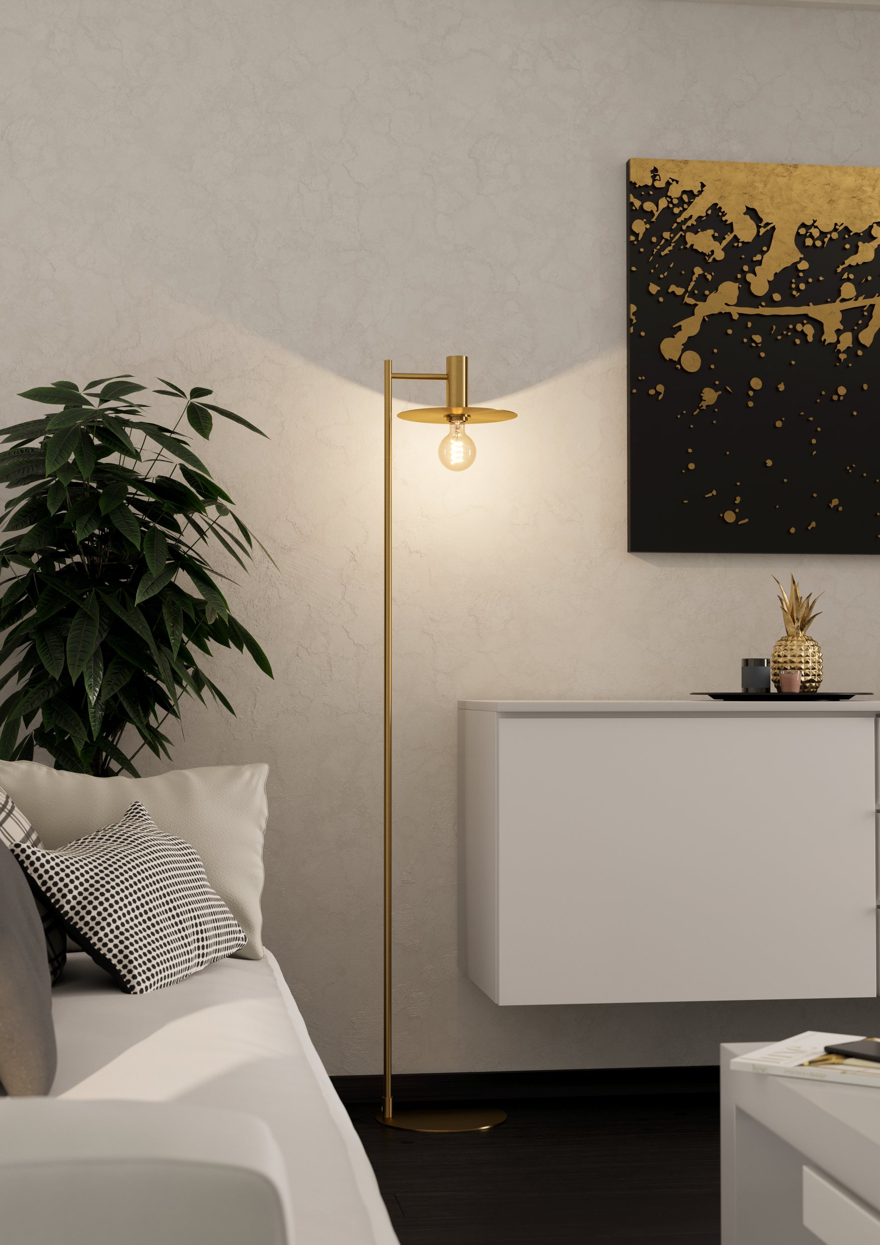 Eglo 900735 ESCANDELL - Stojací retro mosazná lampa, 1 x E27, výška 156cm