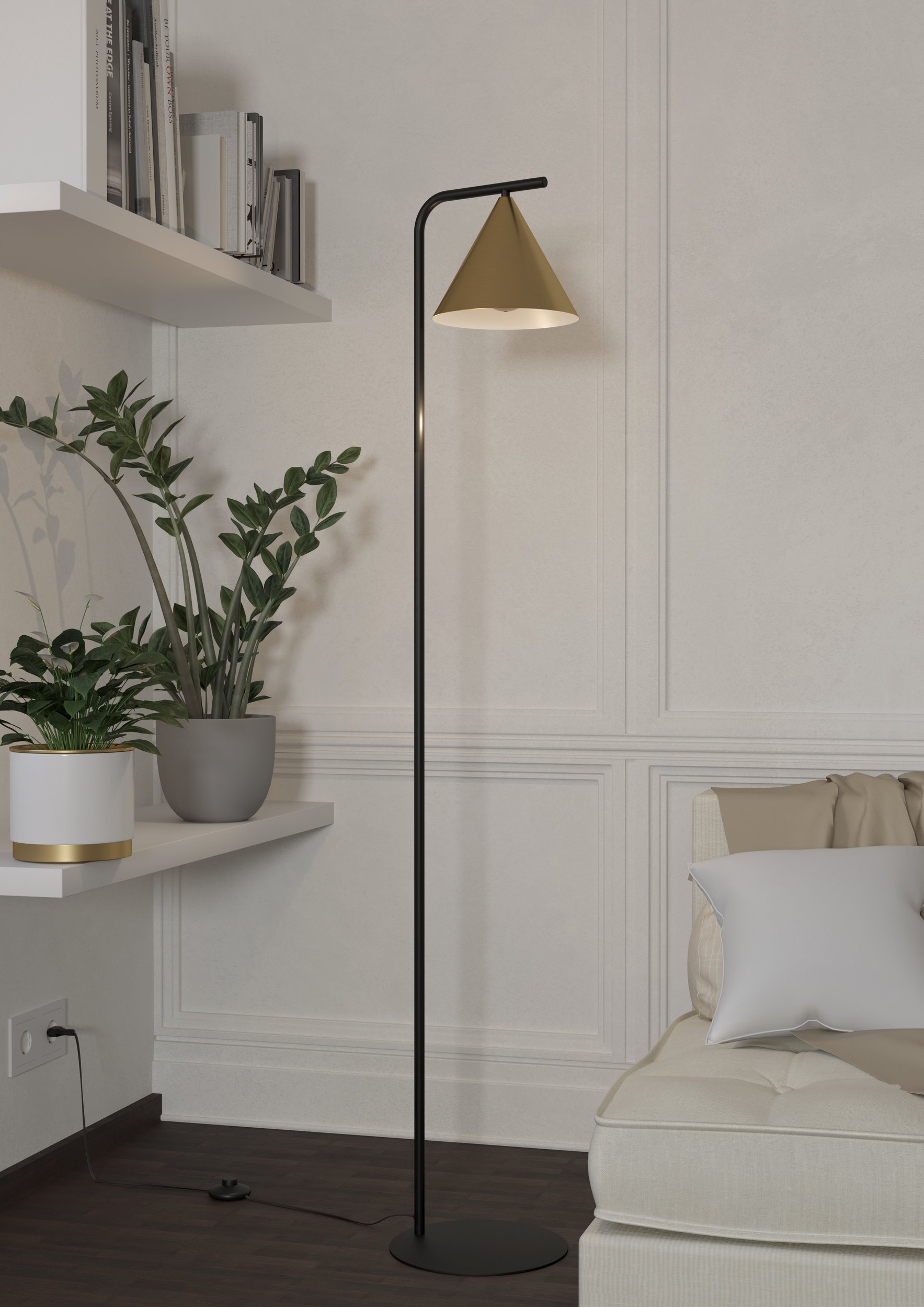 Eglo 99594 NARICES - Stojací lampa v černé a mosazné barvě, 1 x E27, výška 162cm