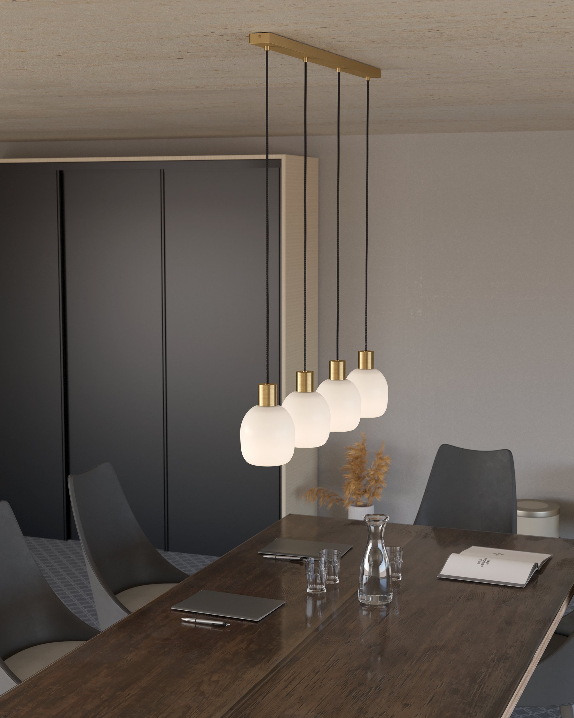 Eglo 900306 MANZANARES - Závěsné kuchyňské mosazné svítidlo, 4 x E27, šířka 97cm