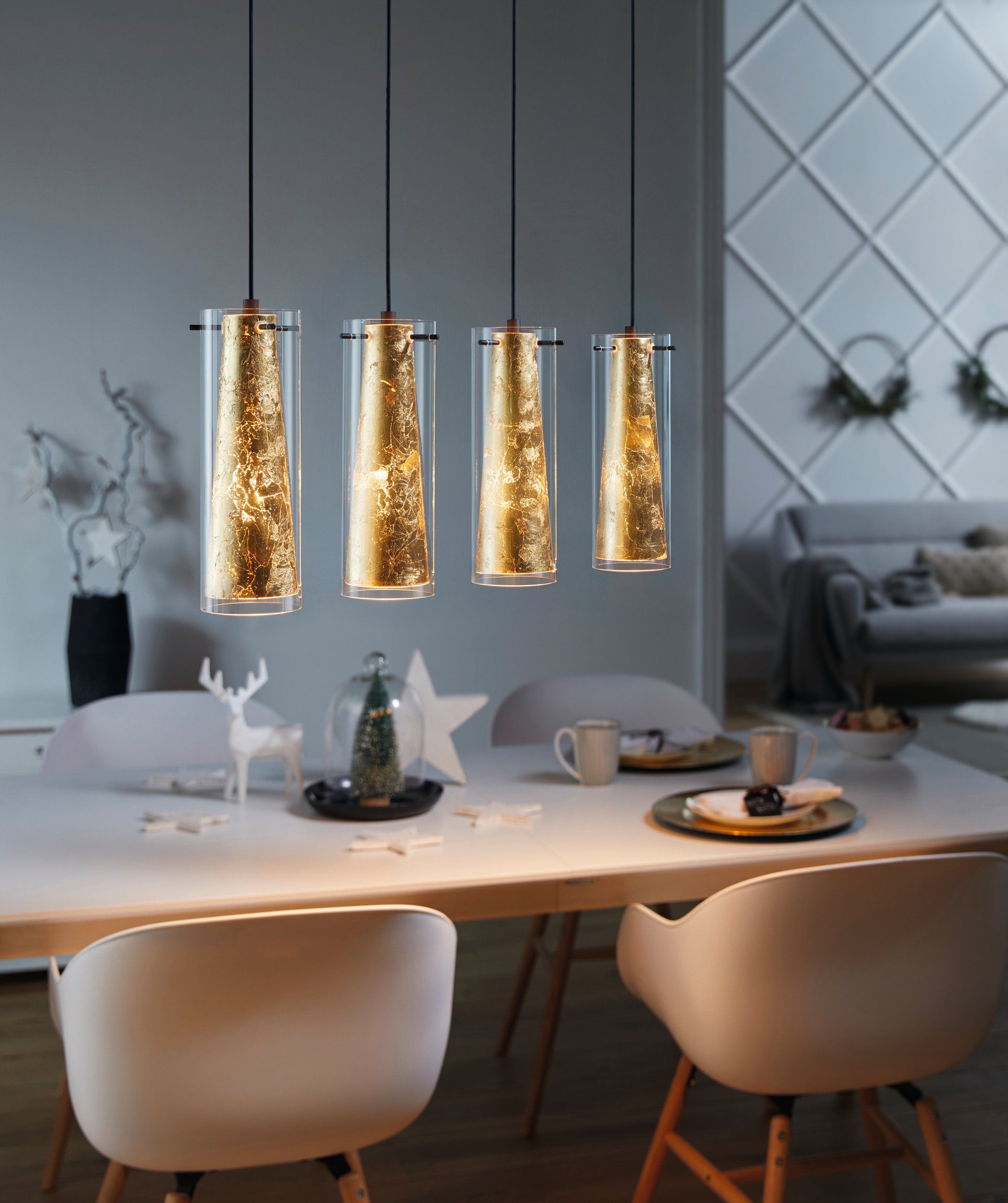 Eglo 97653 PINTO GOLD - Moderní lustr nad jídelní stůl se zlatými stínidly, 4 x E27