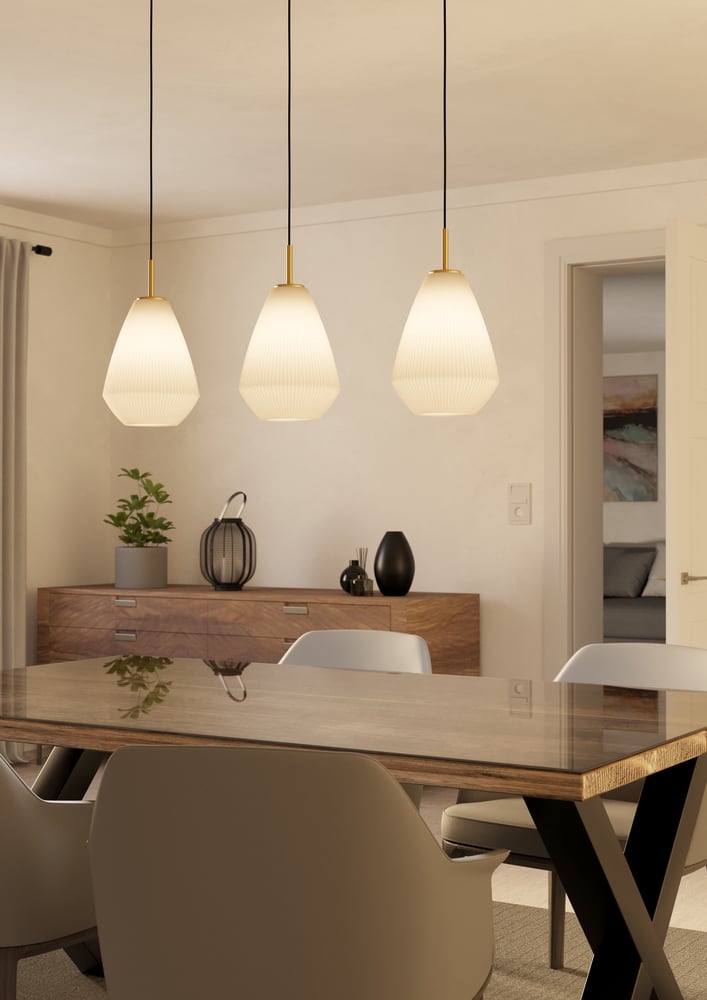 Eglo 900813 CAPRAROLA - Závěsné mosazné svítidlo s hnědými skleněnými stínidly, 3 x E27, 90cm