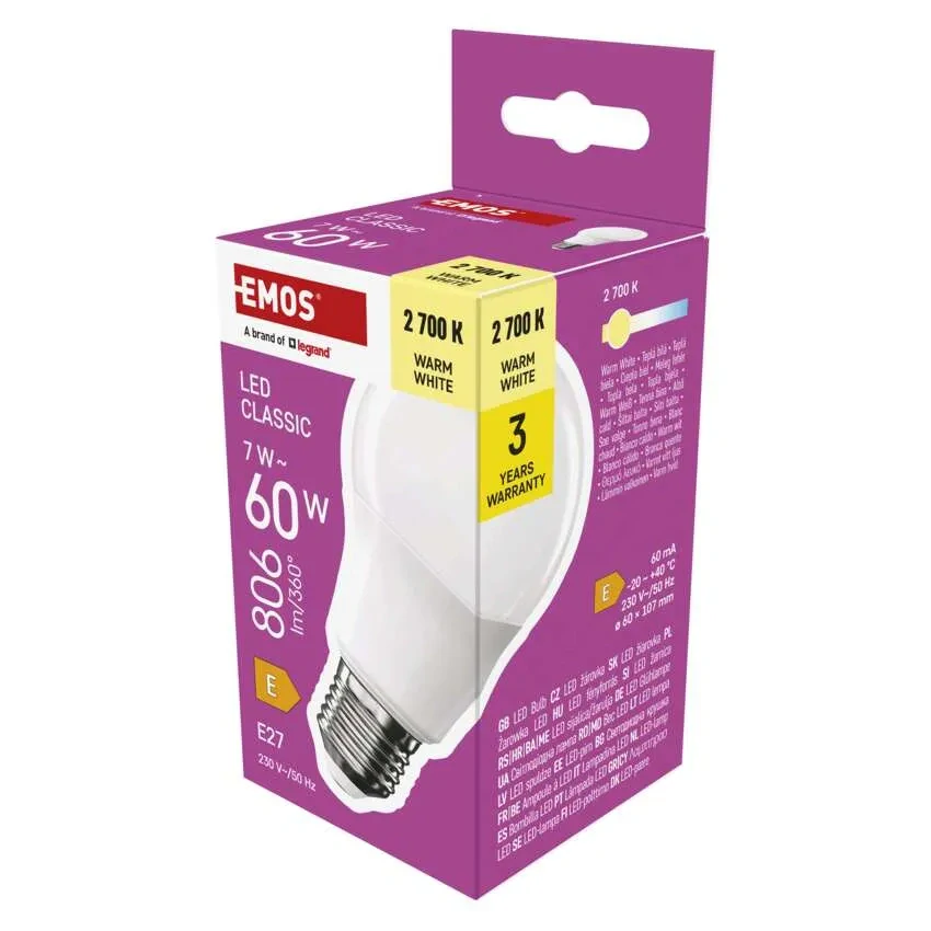 LED žárovka E27- ZQ5E41 , 7W Teplá bílá 2700K, 806lm
