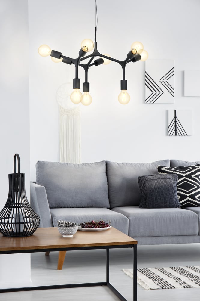 Eglo 98346 BOCADELLA - Závěsné svítidlo z černého kovu 9 x E27, Ø 64cm 