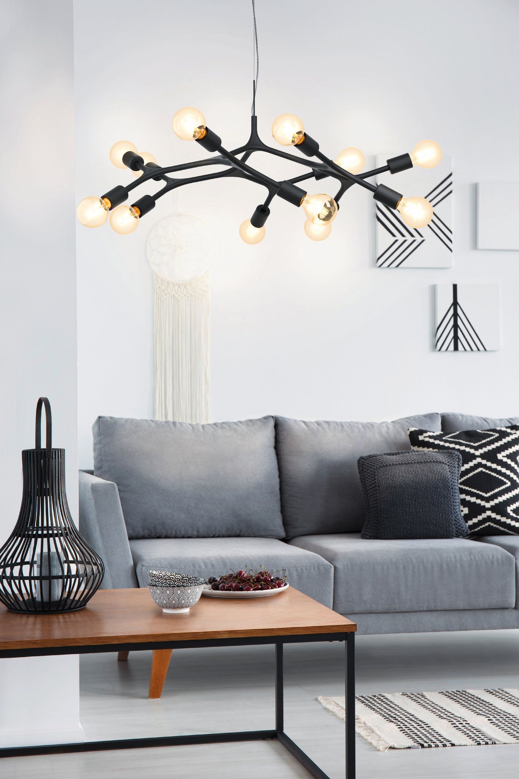 Eglo 98347 BOCADELLA - Závěsné svítidlo z černého kovu 12 x E27, Ø 92cm