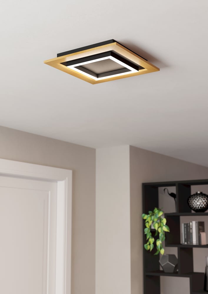 Eglo 900603 TIRRENARA - LED stropní svítidlo s ovladačem v černé barvě se dřevem, LED 21,6W, 37 x 37cm, 2700 - 6500K