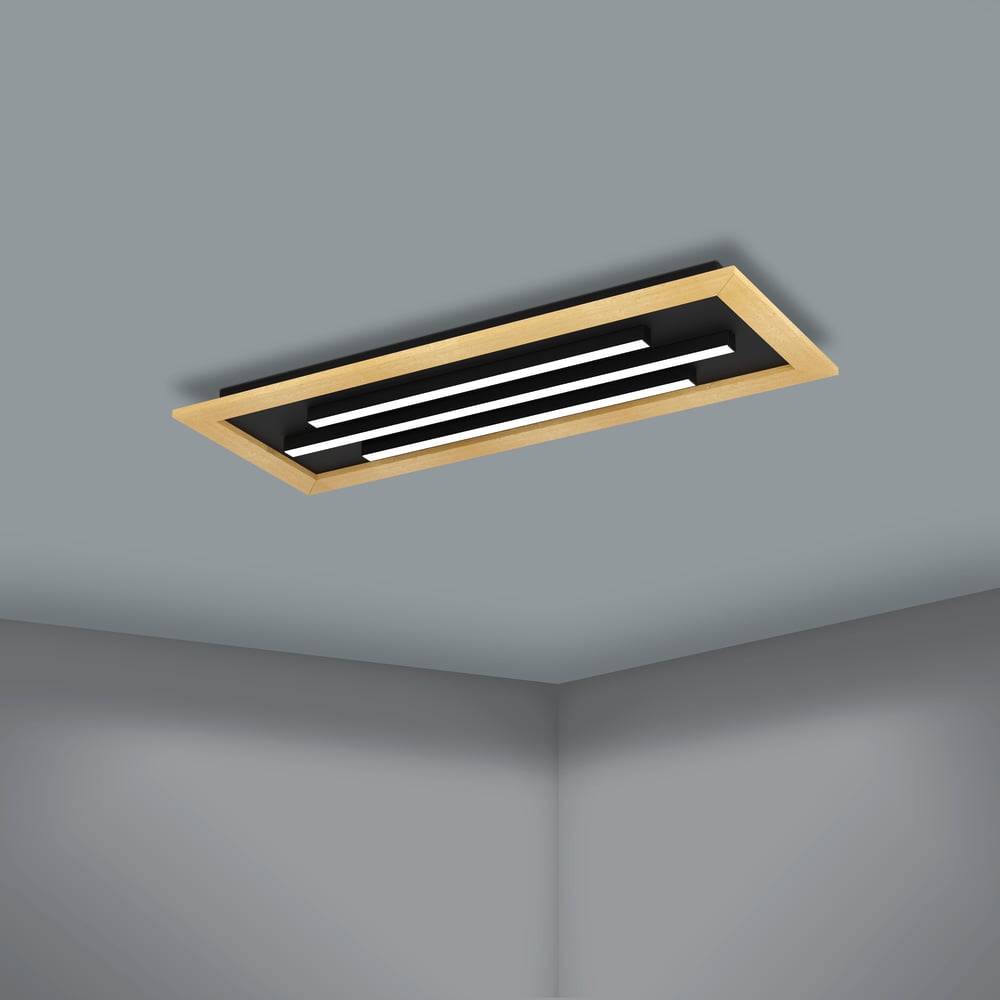 Eglo 900604 TIRRENARA - LED stropní svítidlo s ovladačem v černé barvě se dřevem, LED 32,1W, 78 x 30,5cm, 2700 - 6500K