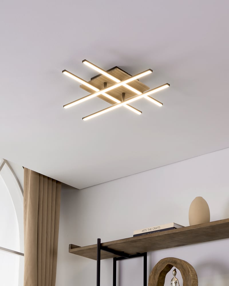 Eglo 99793 MARINELLO 1 - LED stropní svítidlo v černé barvě se dřevem, LED 21W, 50 x 50cm, 3000K