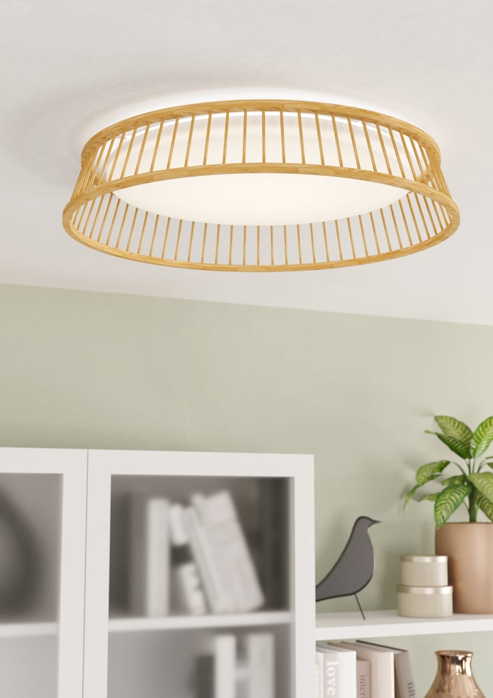 Eglo 900797 LUPPINERIA - Stropní moderní lustr se dřevěným stínidlem, LED 20W, 3000K, Ø 45cm