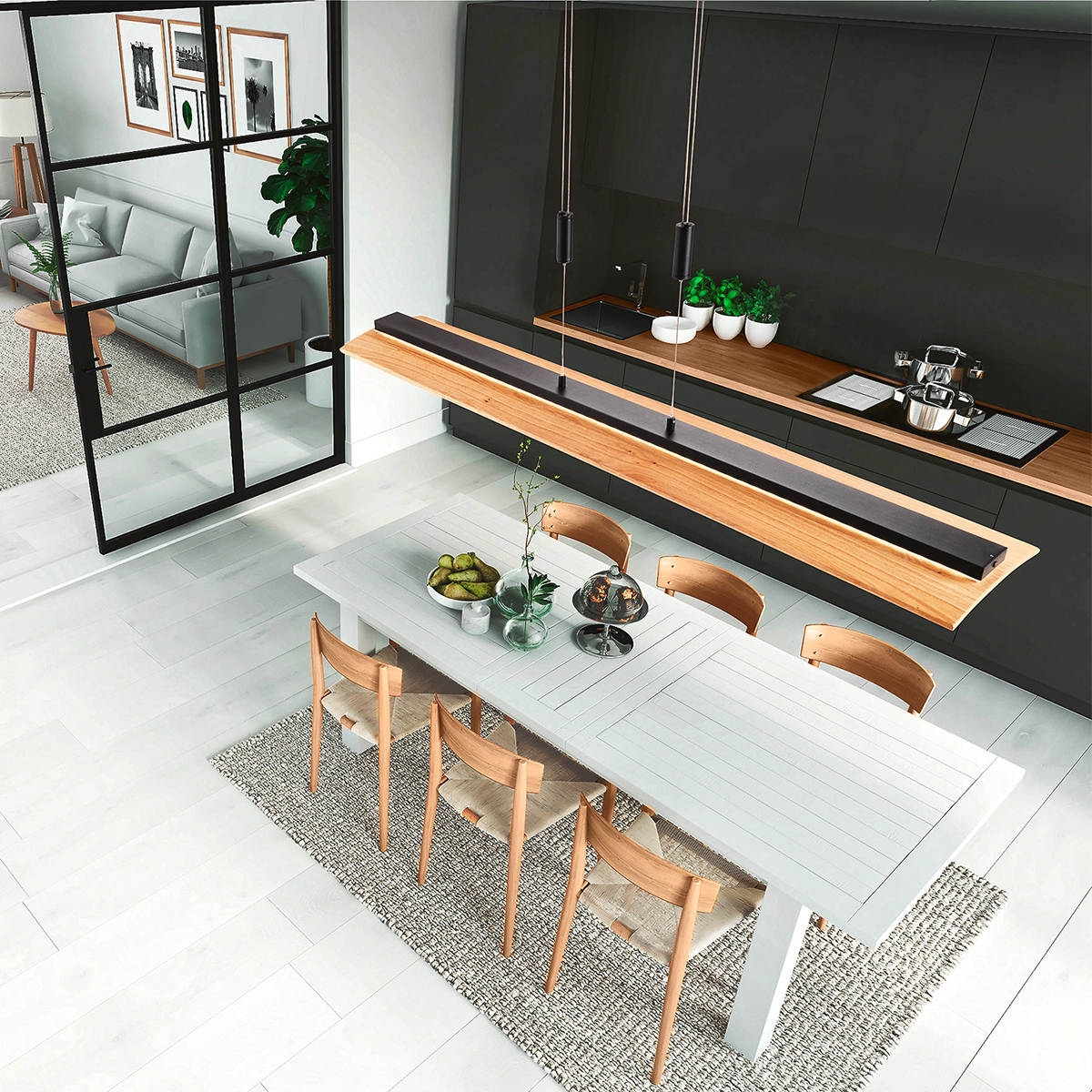 Fischer Honsel 61077 SHINE WOOD - Závěsné stmívatelné stahovací LED moderní svítidlo z přírodného dřeva, LED 29W, 2700-3350-4000K, 125cm