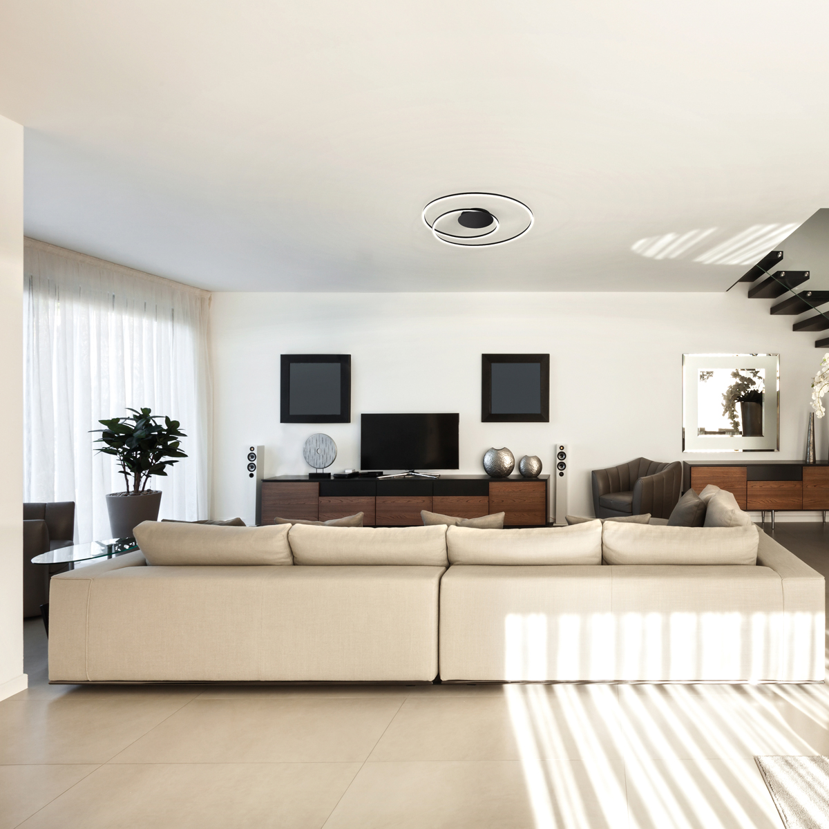 Fischer Honsel 21280 HOLY CCT - Černý LED stropní lustr stmívatelný dálkovým ovladačem, LED 38W, 4500lm, 2700 - 6500K, Ø 68cm