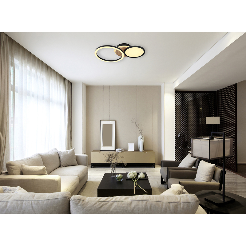 Globo 67273-28 SID - Stropní LED svítidlo v černé barvě s MDF dřevem, LED 28W, 3000K, 51,5 x 30cm