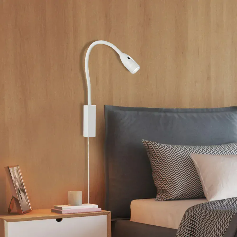 Fischer Honsel 30169 STEN - Nástěnná LED bílá čtecí lampička s husím krkem a bezdotykovým vypínačem, LED 5W, 420lm, 3000K