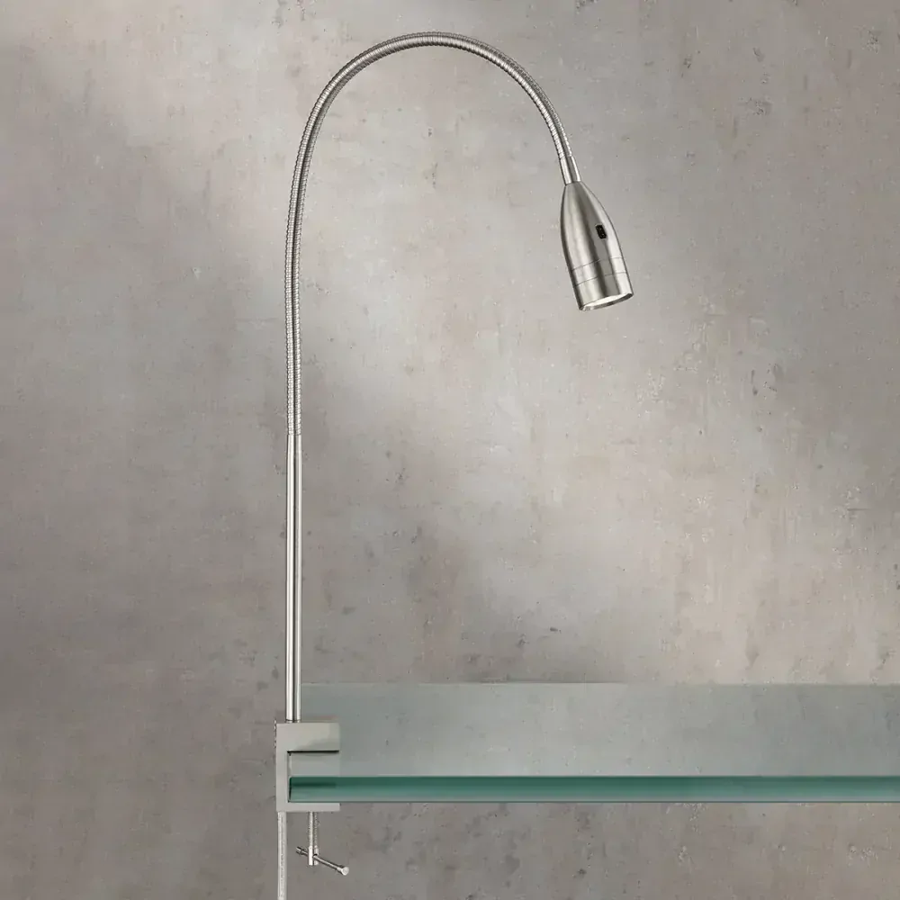 Fischer Honsel 50375 STEN - Stolní LED stříbrná lampa s husím krkem a bezdotykovým stmívačem, LED 5W, 420lm, 3000K