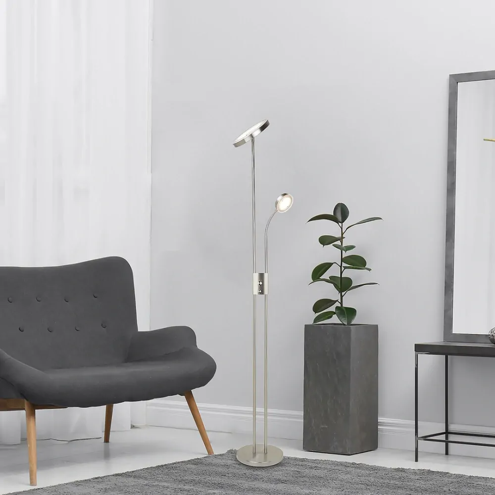 Rabalux 3239 OPHUS - LED stojací stmívatelná chromové lampa se čtečím ramenem, LED 18,5 + 4,5W, 3000K