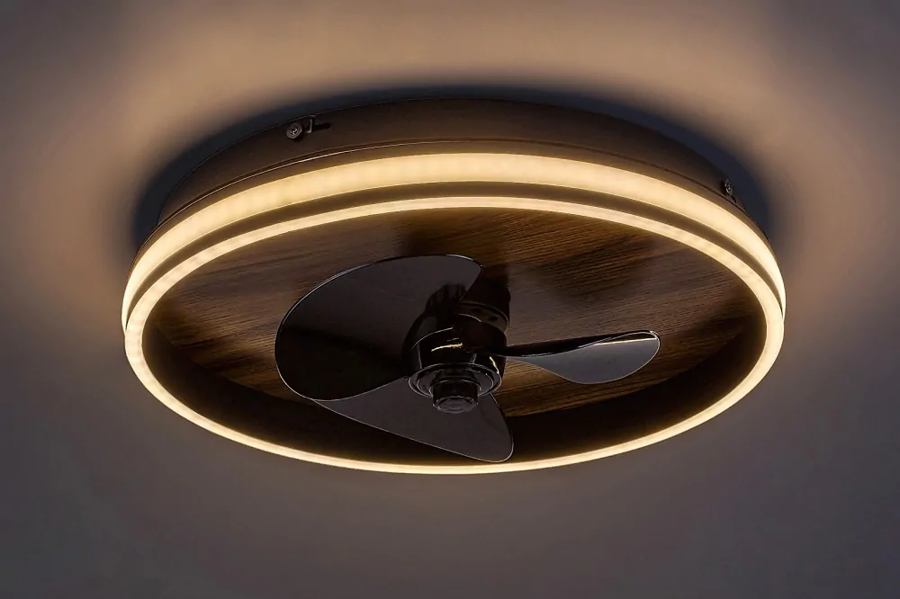RABALUX 71016 FAUSTINE - Stropní LED černý ventilátor s dýhovou deskou a s dálkovým ovladačem, 3 rychlost, LED 30W, 3000-6500K, Ø 47cm