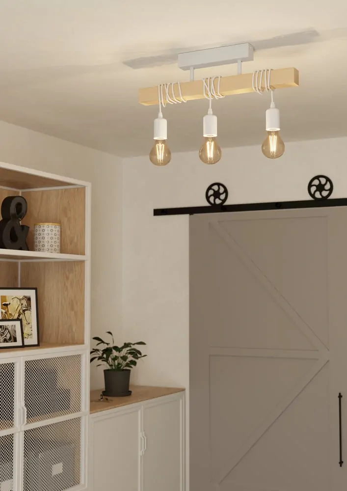 Eglo 44082 TOWNSHEND 2 - Stropní retro bílý lustr se dřevěnou lištou 3 x E27