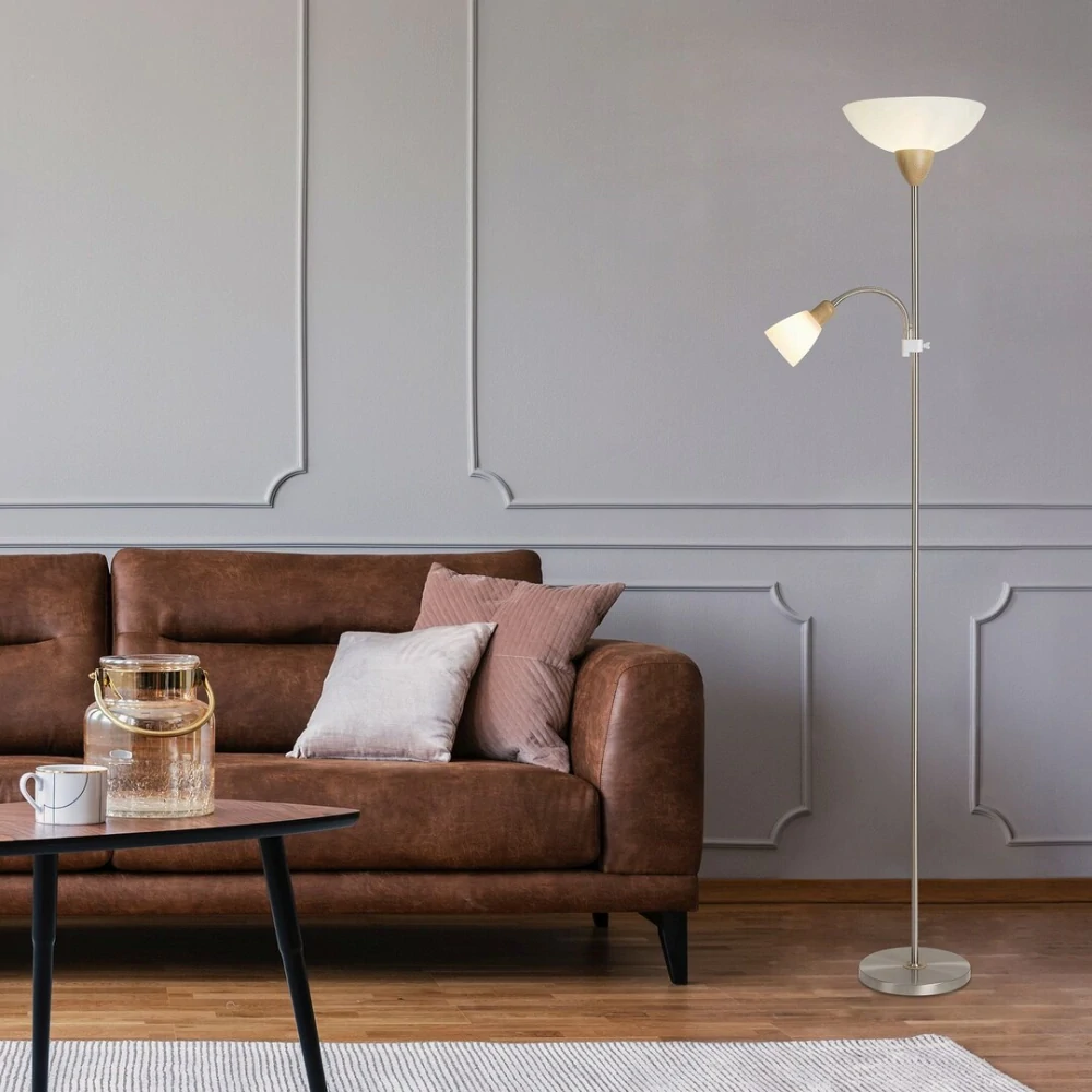 Rabalux 5739 DIANA - Stojací lampa se čtecí bodovkou, saténový chrom + buk