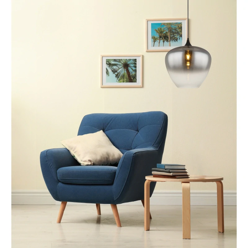 Globo 15548H2 MAXY - Závěsný černý lustr s kouřovým stínidlem, 1x E27, Ø 40cm 