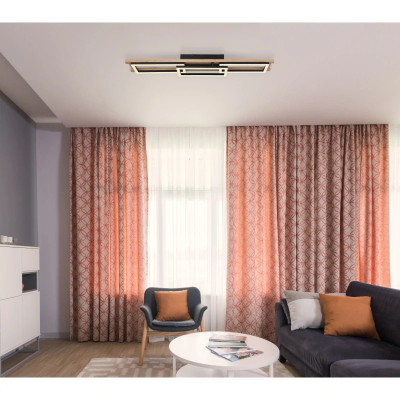Globo 67266D1 ILLA - Moderní LED stropní lustr v černé barvě se dřevem a dálkovým ovládáním, LED 30W, 2700 - 6500K , 100 x 13,5cm