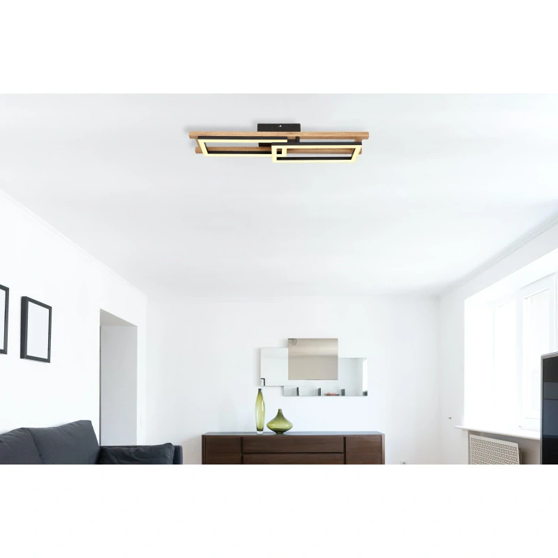 Globo 67266D ILLA - Moderní LED stropní lustr v černé barvě s MDF dřevem, LED 20W, 3000K , 69 x 37cm