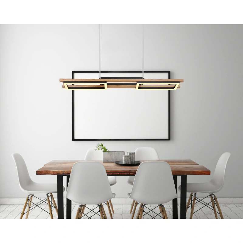 Globo 67266H ILLA - Moderní LED závěsný lustr v černé barvě s MDF dřevem, LED 30W, 3000K , 100 x 14cm
