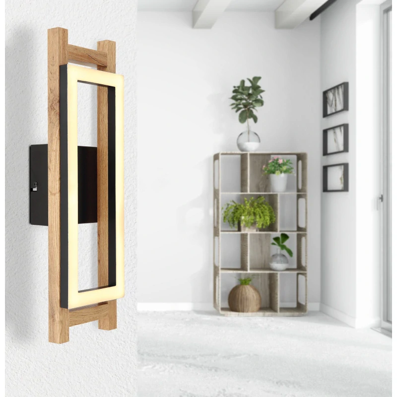 Globo 67266W ILLA - Moderní LED nástěnné svítidlo v černé barvě s MDF dřevem, LED 10W, 3000K , 45cm