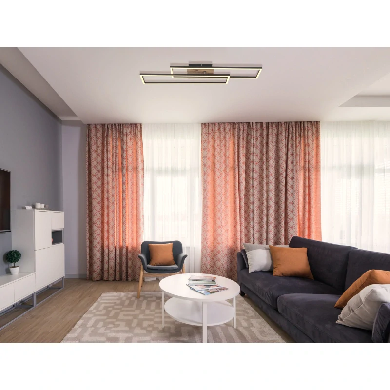 Globo 67208-30 DAKARI - Moderní LED stropní lustr v černé barvě s MDF dřevem, LED 30W, 3000K , 80 x 60cm