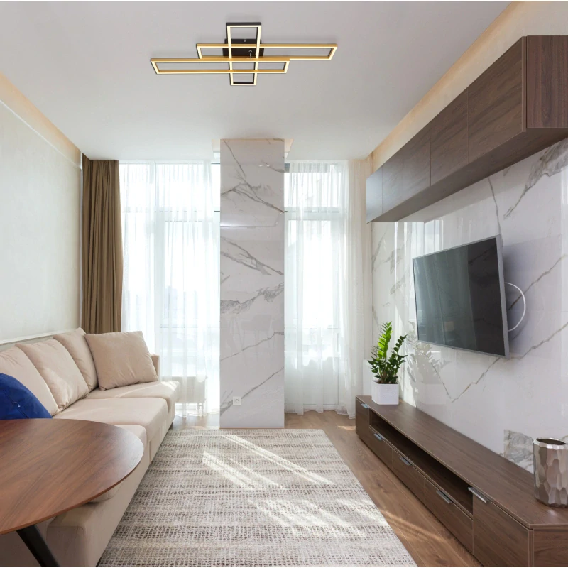 Globo 67208-40G DAKARI - Moderní LED stropní lustr v černé barvě se zlatým prvkem, LED 40W, 3000K , 80 x 60cm
