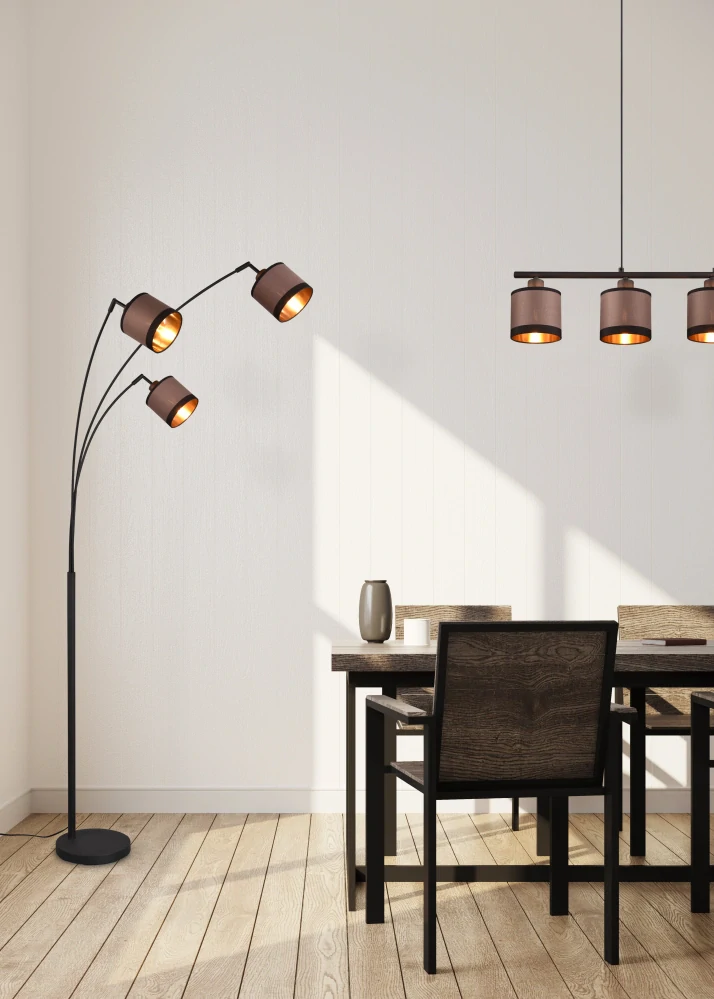 Trio Leuchten R41553041 DAVOS - Stojací trojramenná lampa s textilními stínidly, 3 x E14, 185cm výška