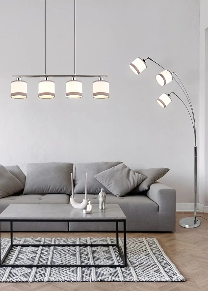 Trio Leuchten R41553006 DAVOS - Stojací trojramenná lampa s textilními stínidly, 3 x E14, 185cm výška