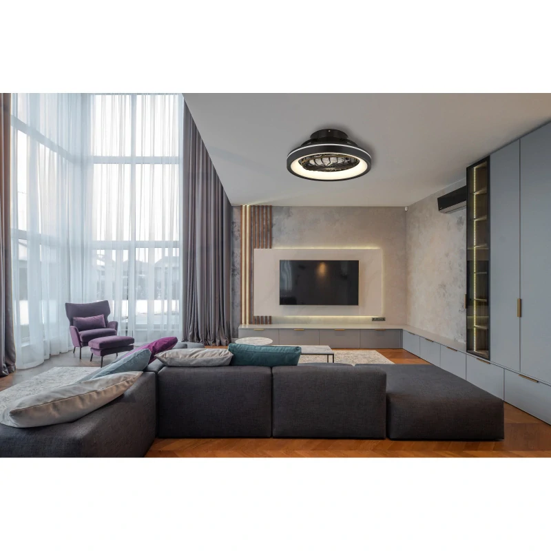 Globo 03609A DEANNE - Stropní černý RGB LED ventilátor s dálkovým ovladačem, LED 40W, 2700-6500K, Ø 48cm