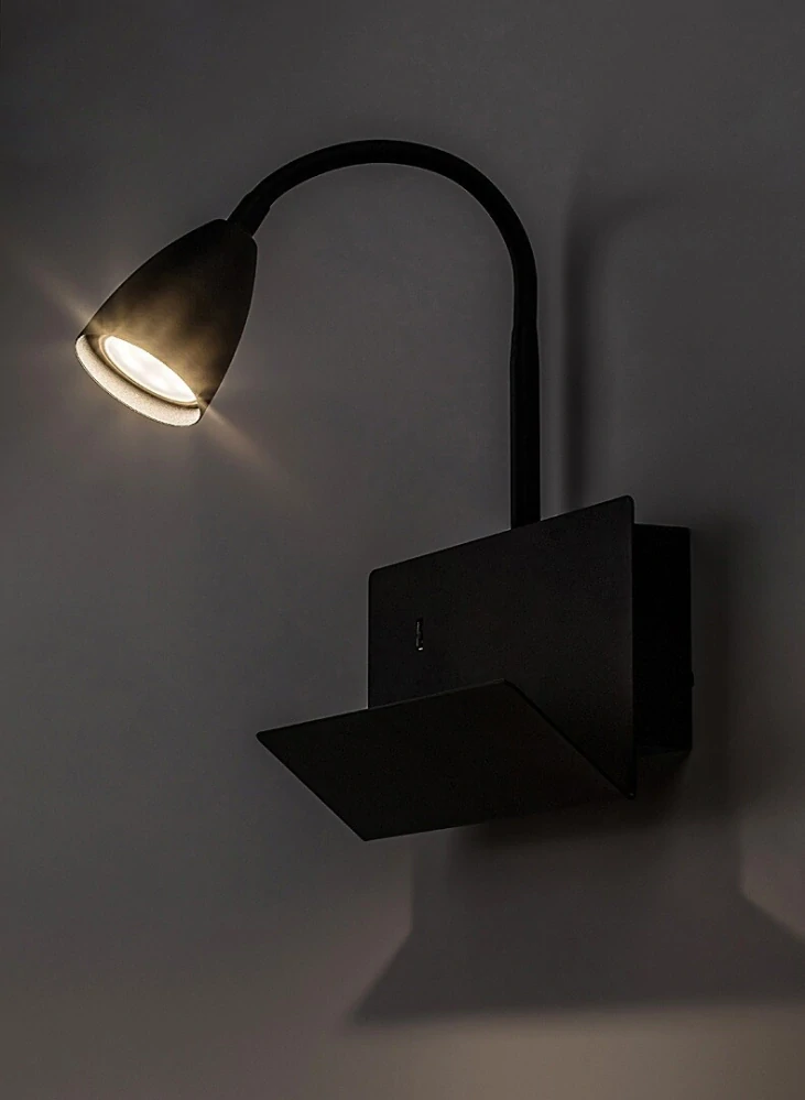 Rabalux 71089 TACITO - Nástěnná čtecí lampa v černé barvě s vypínačem a USB výstupem, 1 x GU10