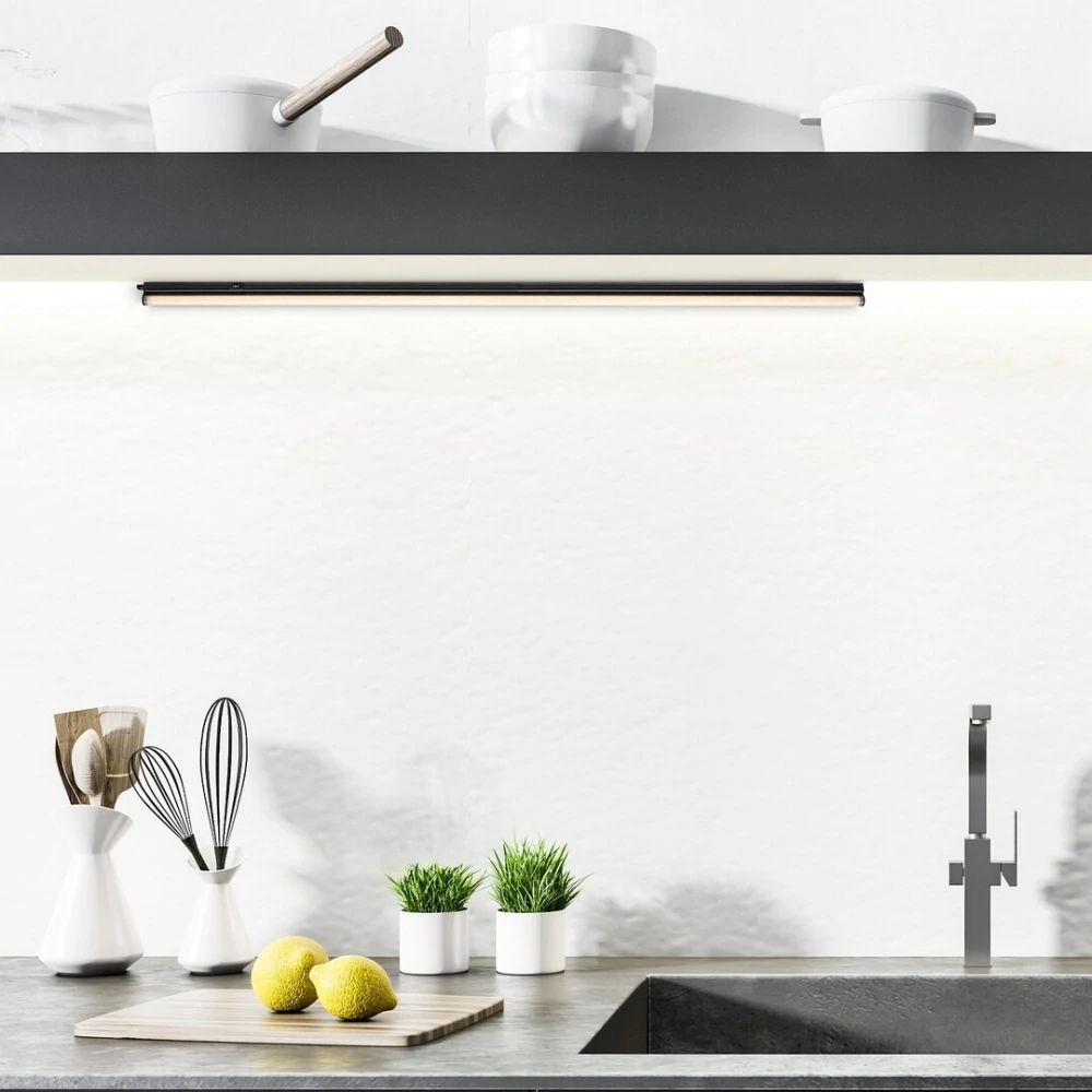 Rabalux 78015 BAREG - Kuchyňské podlinkové svtítidlo s vypínačem v černé barvě, LED 16W, 1400lm, 3000/4000K, 119cm