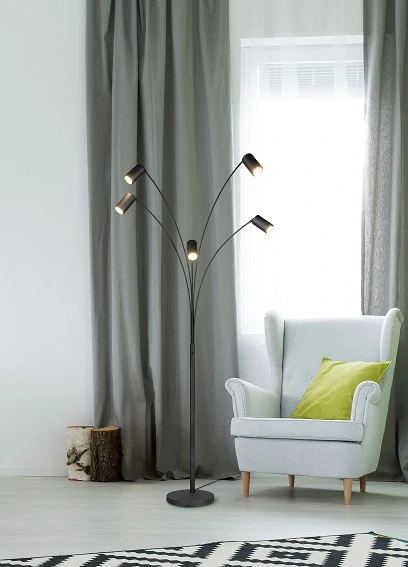 Trio Leuchten 412400532 MARLEY black - Čtecí černá stojací pětiramenná lampa 5 x GU10, 200cm