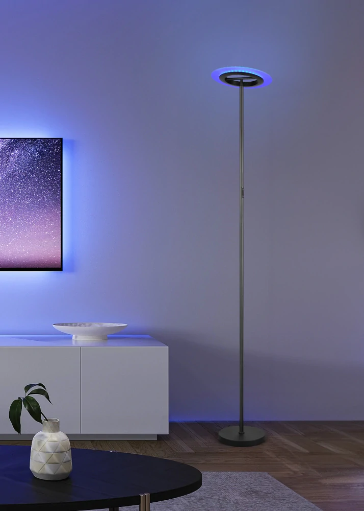 Trio Leuchten R43411132 SAMBA - LED stojací černá lampa stmívatelná s RGB světlem, dálkové ovládání, LED 16,5W, 2700-6500K + RGB, 175cm