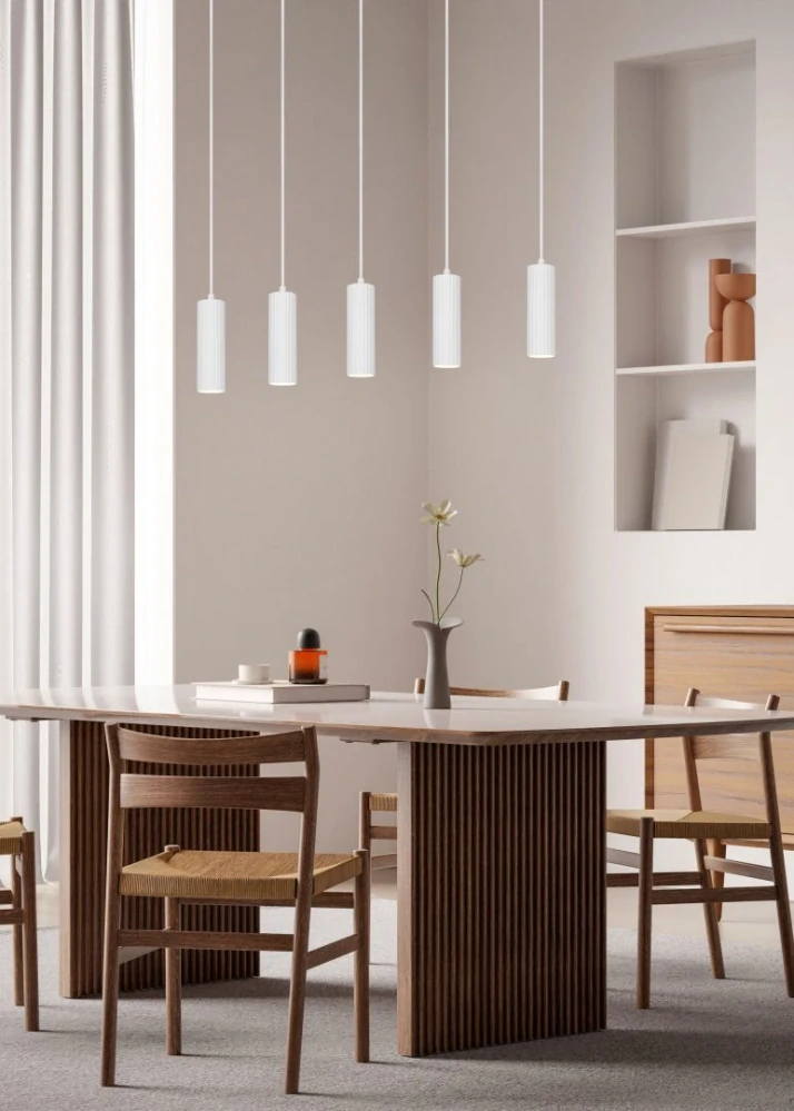 Trio Leuchten 367700531 SOKA - Závěsné kuchyňské svítidlo v bílé barvě, 5 x GU10, 85cm