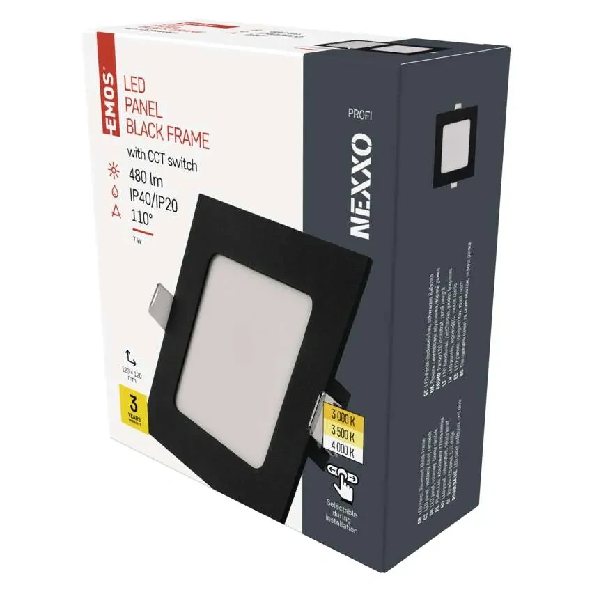 EMOS ZD2323 NEXXO - Podhledový černý LED panel, 7W, 480lm, 3000 + 3500 + 4000K, IP40/IP20, 12 x 12cm
