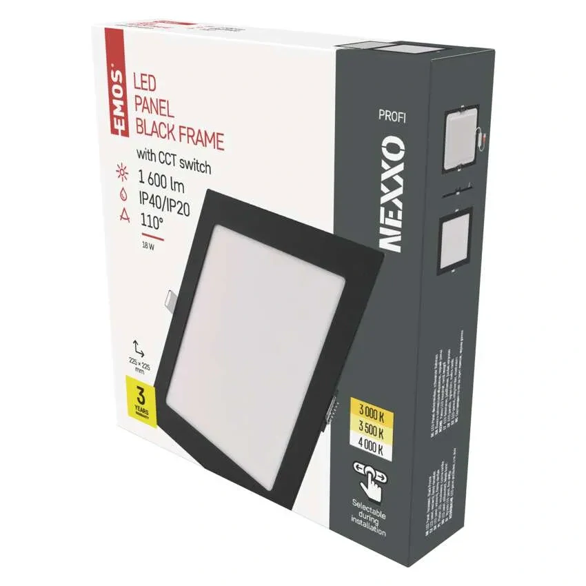 EMOS ZD2343 NEXXO - Podhledový černý LED panel, 18W, 1600lm, 3000 + 3500 + 4000K,  IP40/IP20, 22,5 x 22,5cm