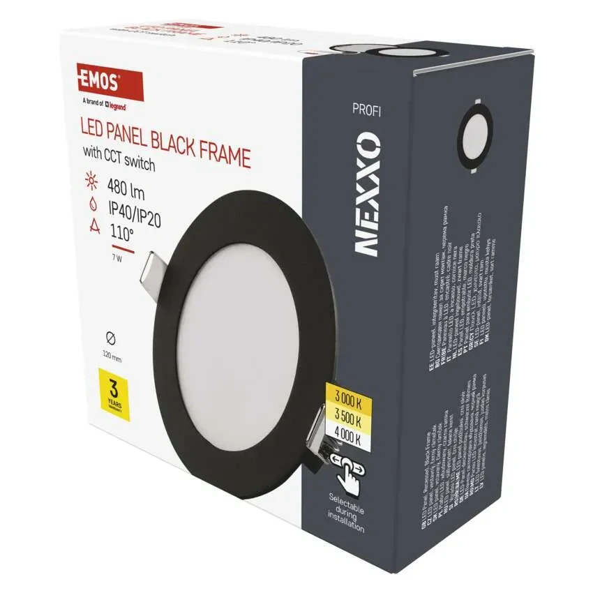 EMOS ZD1323 NEXXO - Podhledový černý LED panel, 7W, 480lm, 3000 + 3500 + 4000K, IP40/IP20, Ø 12cm