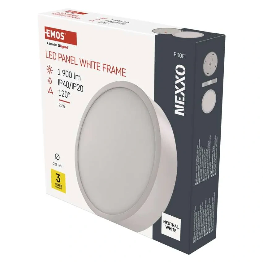 EMOS ZM5145 NEXXO - Přisazený stropní LED panel v bílé barvě, 21W, 1900lm, 4000K, IP40/IP20, Ø 22,5cm