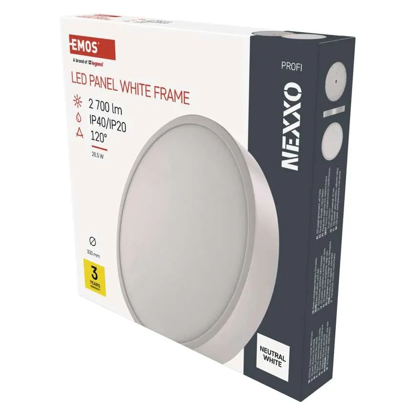EMOS ZM5155 NEXXO - Přisazený stropní LED panel v bílé barvě, 28,5W, 2700lm, 4000K, IP40/IP20, Ø 30cm