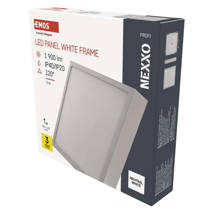 EMOS ZM6145 NEXXO - Přisazený stropní LED panel v bílé barvě, 21W, 1900lm, 4000K, IP40/IP20, 22,5 x 22,5cm
