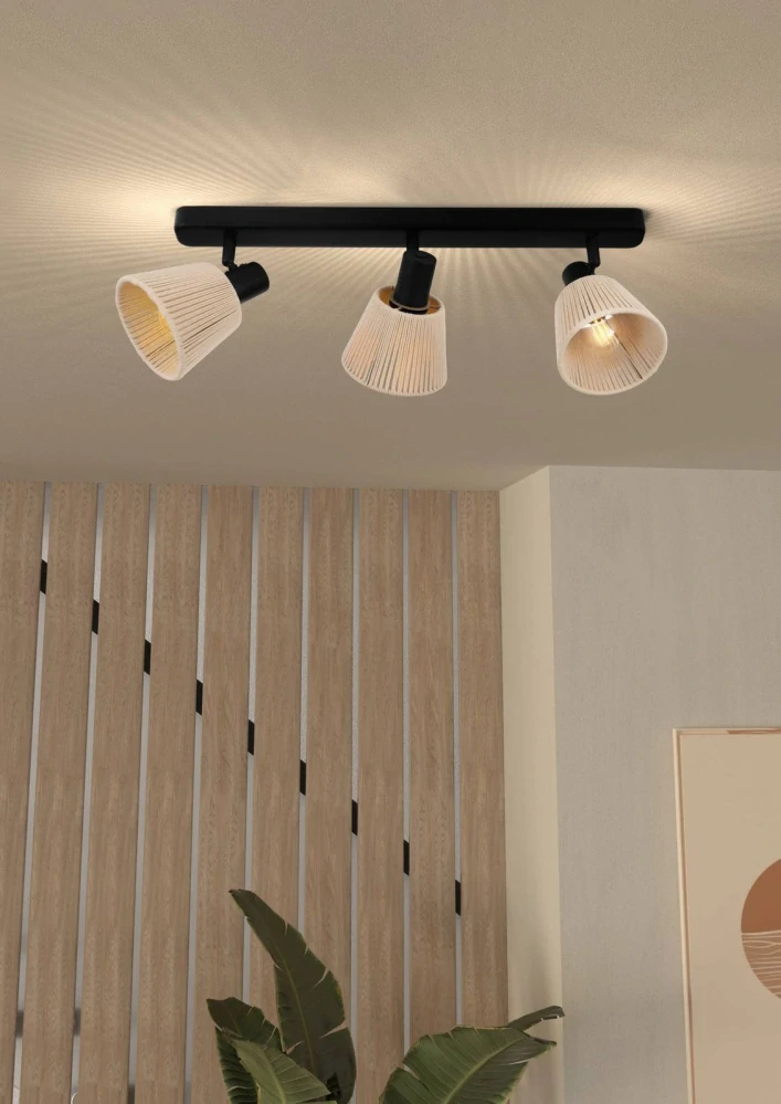 Eglo 44141 SEAGARD - Bodové svítidlo v kombinaci černého kovu a krémového textilu, 3x E14