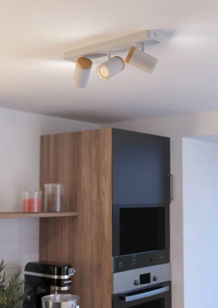 Eglo 300004 CONSUMA - Elegantní koupelnové bílé bodové svítidlo se dřevěnými prvky, 3 x GU10, 40cm, IP44
